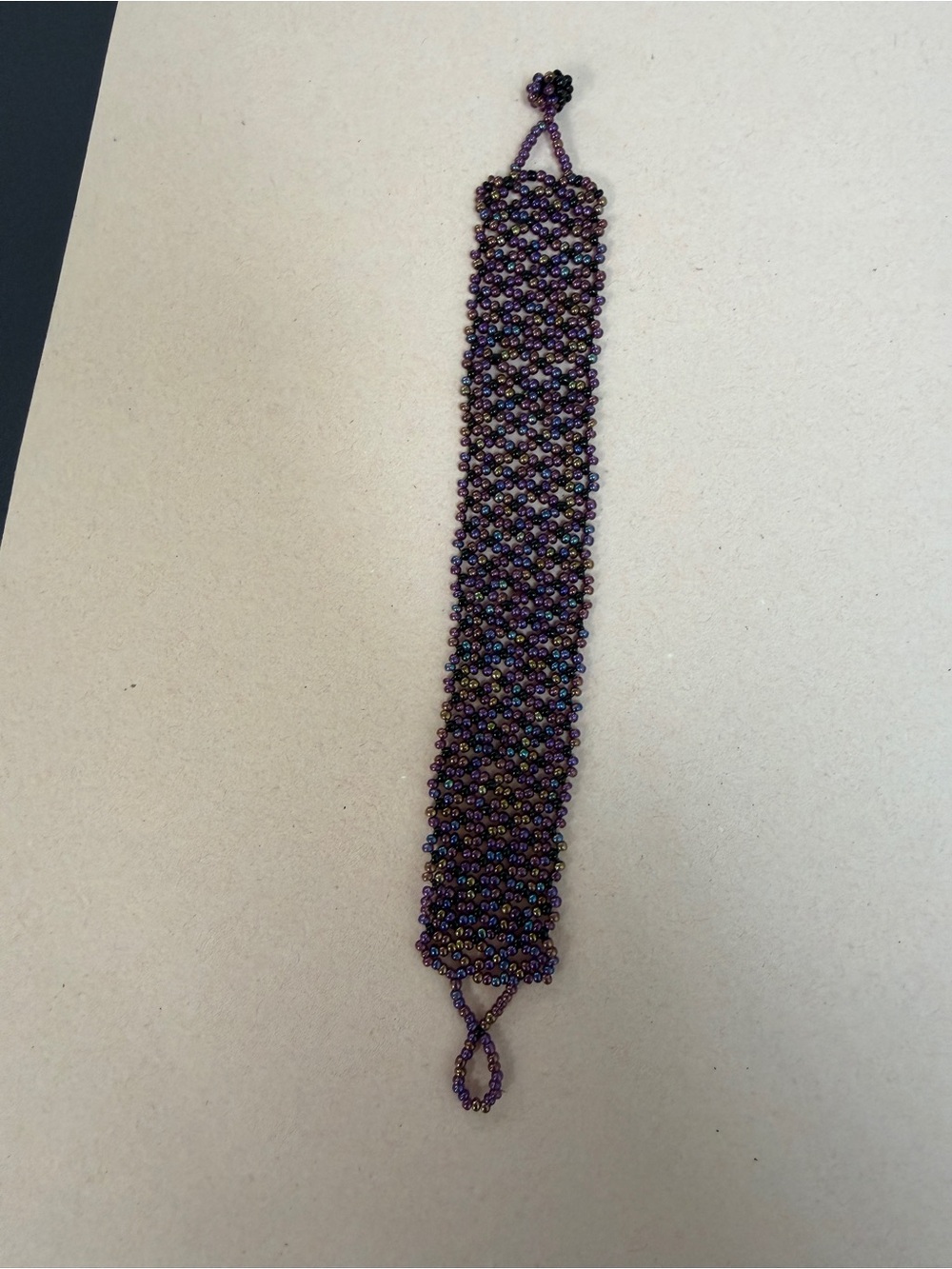 Handmade Iridescent Seed Bead Bracelet — Purple Tones